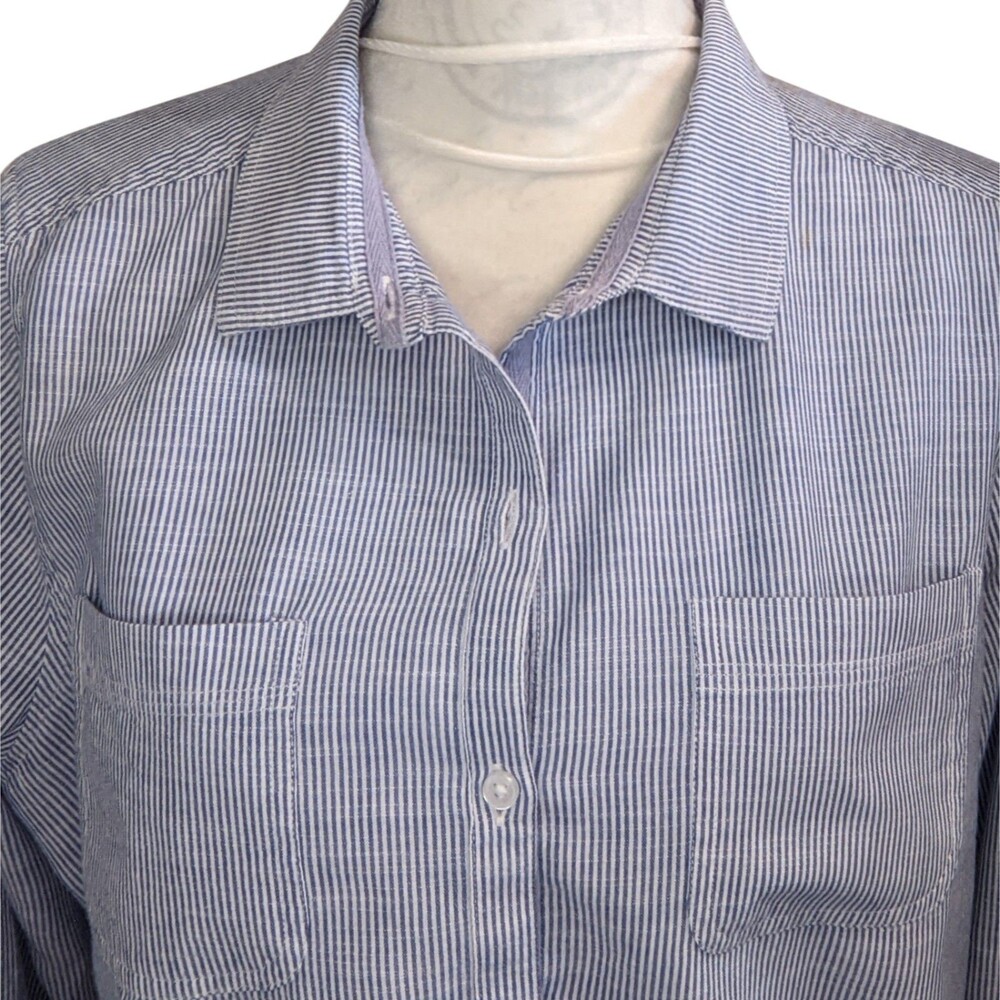 EDEN & OLIVIA Women's Pinstripe Button Up Roll tab Sleeve Shirt L